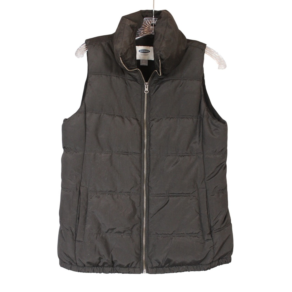 Old Navy Women's Black Puffer Vest Full Zip Stand Collar Size S